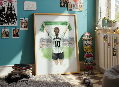 Custom Soccer Print for Girls, Personalized Soccer Art, Unique Soccer Decor, Gift for Soccer Lovers, Wall Art, Any Hairstyle, Football Print