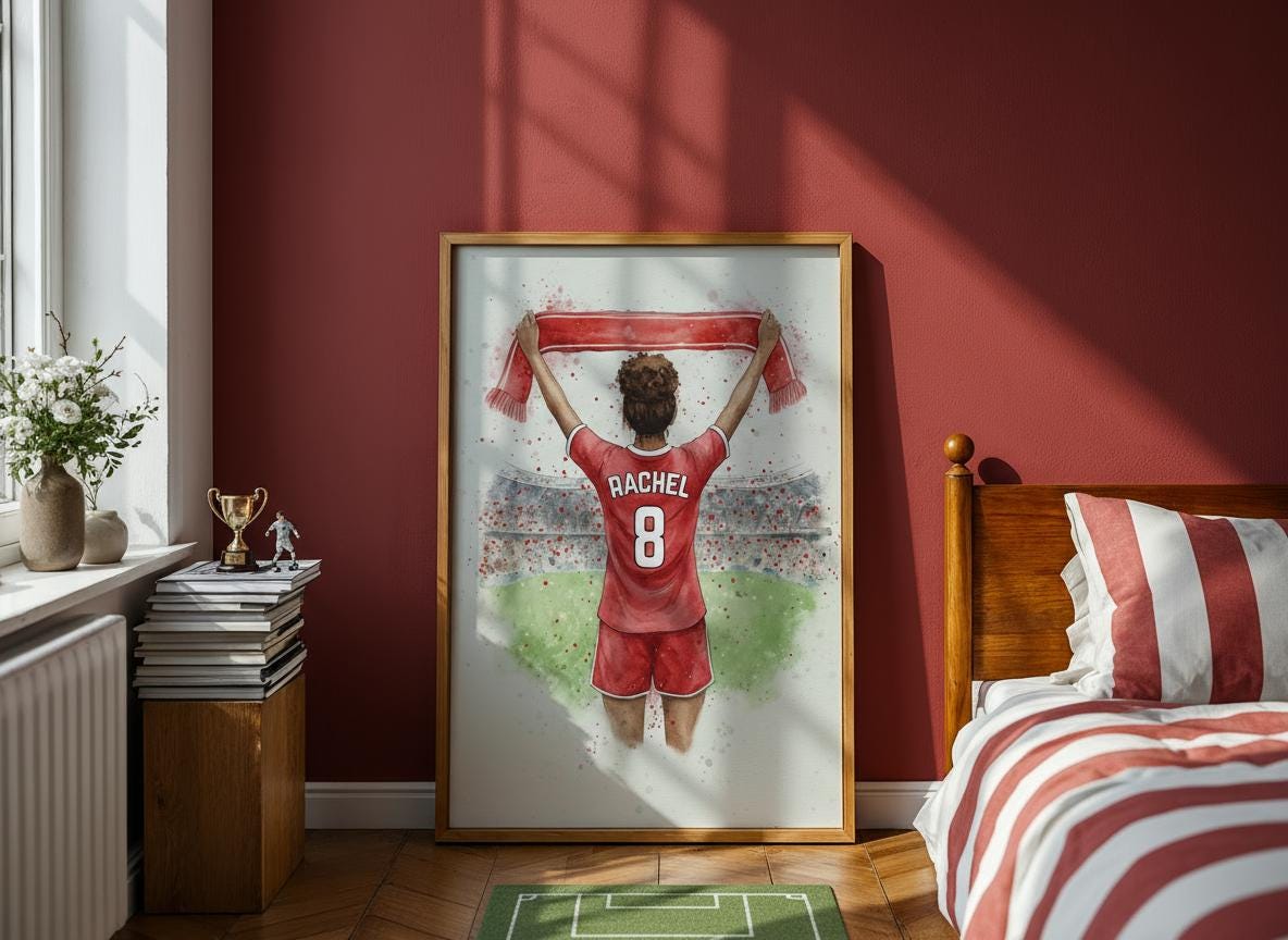 Custom Soccer Print for Girls, Personalized Soccer Art, Unique Soccer Decor, Gift for Soccer Lovers, Wall Art, Any Hairstyle, Football Print