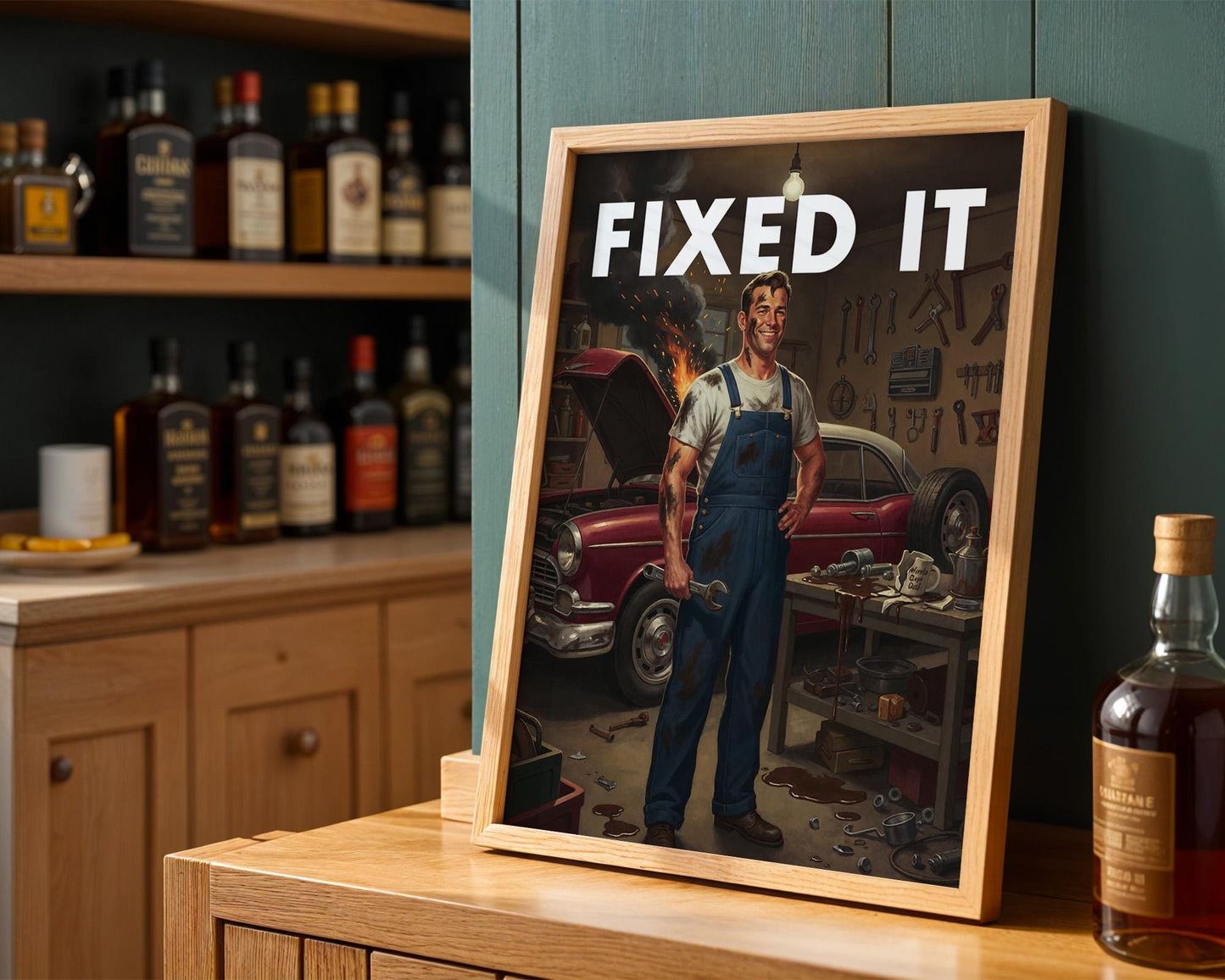 Retro Dad Print, Funny 50s Poster, Vintage Home Art, Humorous Home Decor, Retro Wall Art Gift Ideas, “FIXED IT ” Print, Dad Gift