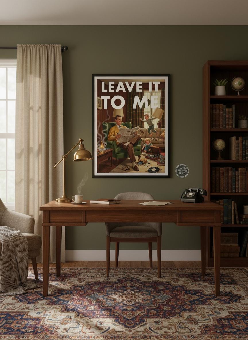 Retro Home Print, Funny 50s Poster, Vintage Home Art, Humorous Ho Decor, Retro Wall Art Gift Ideas, “Leave It To ME” Print, Dad Gift