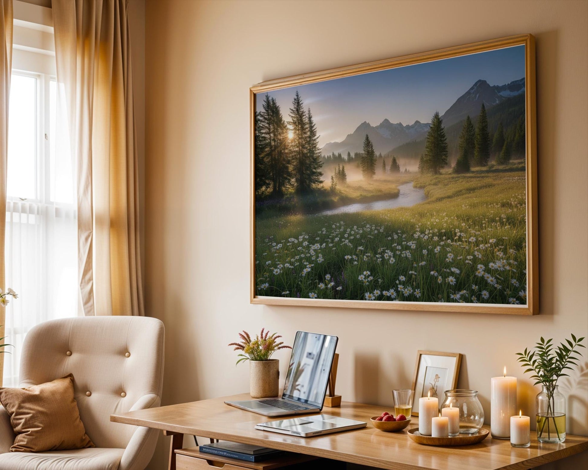 Wildflowers Photography, Large Nature Landscape Wall Art, Green Digital Print, Nordic Forest Decor, Printed & Shipped