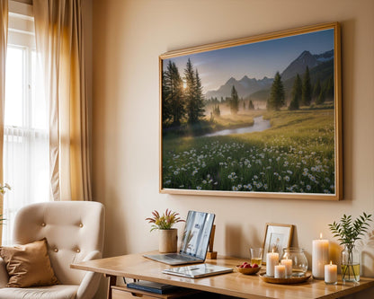 Wildflowers Photography, Large Nature Landscape Wall Art, Green Digital Print, Nordic Forest Decor, Printed & Shipped