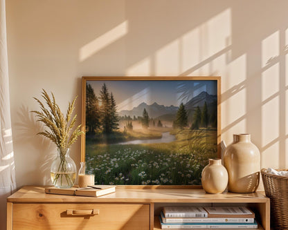 printable wildflowers photography nature landscape large wall art, green nature digital print, nordic forest wall