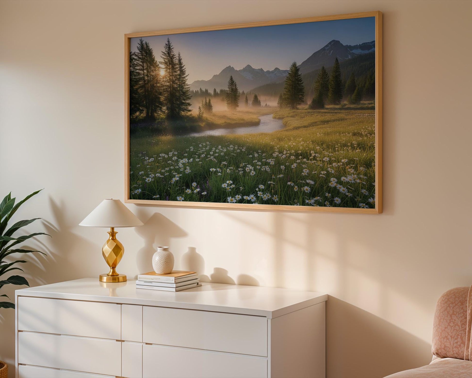 printable wildflowers photography nature landscape large wall art, green nature digital print, nordic forest wall