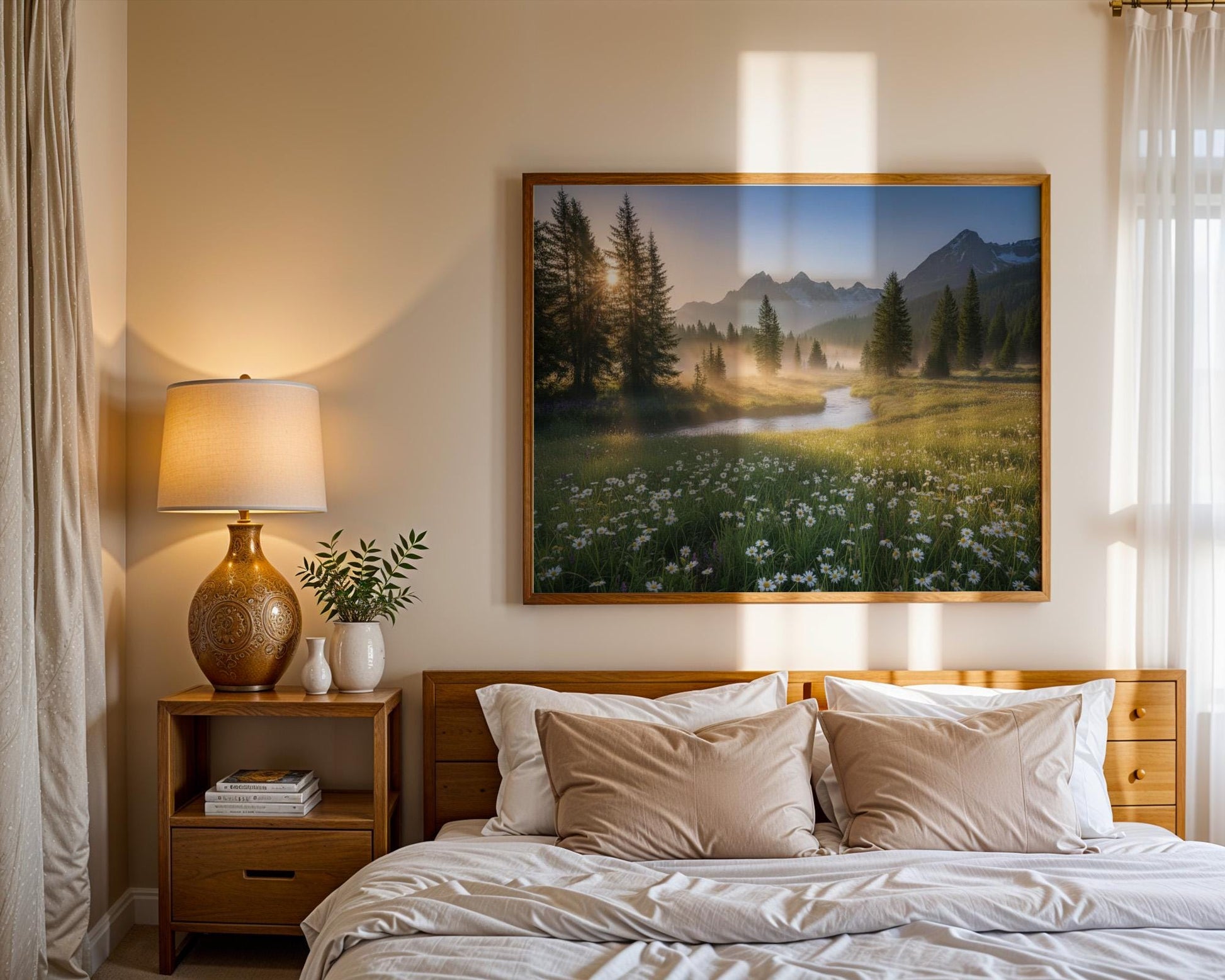 printable wildflowers photography nature landscape large wall art, green nature digital print, nordic forest wall