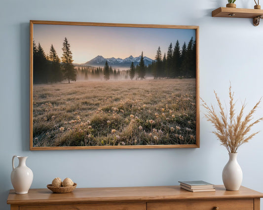 printable wildflowers photography nature landscape large wall art, green nature digital print, nordic forest wall