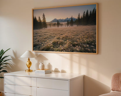 Printed Wildflowers Photography, Large Nature Landscape Wall Art, Green Digital Print, Nordic Forest Decor