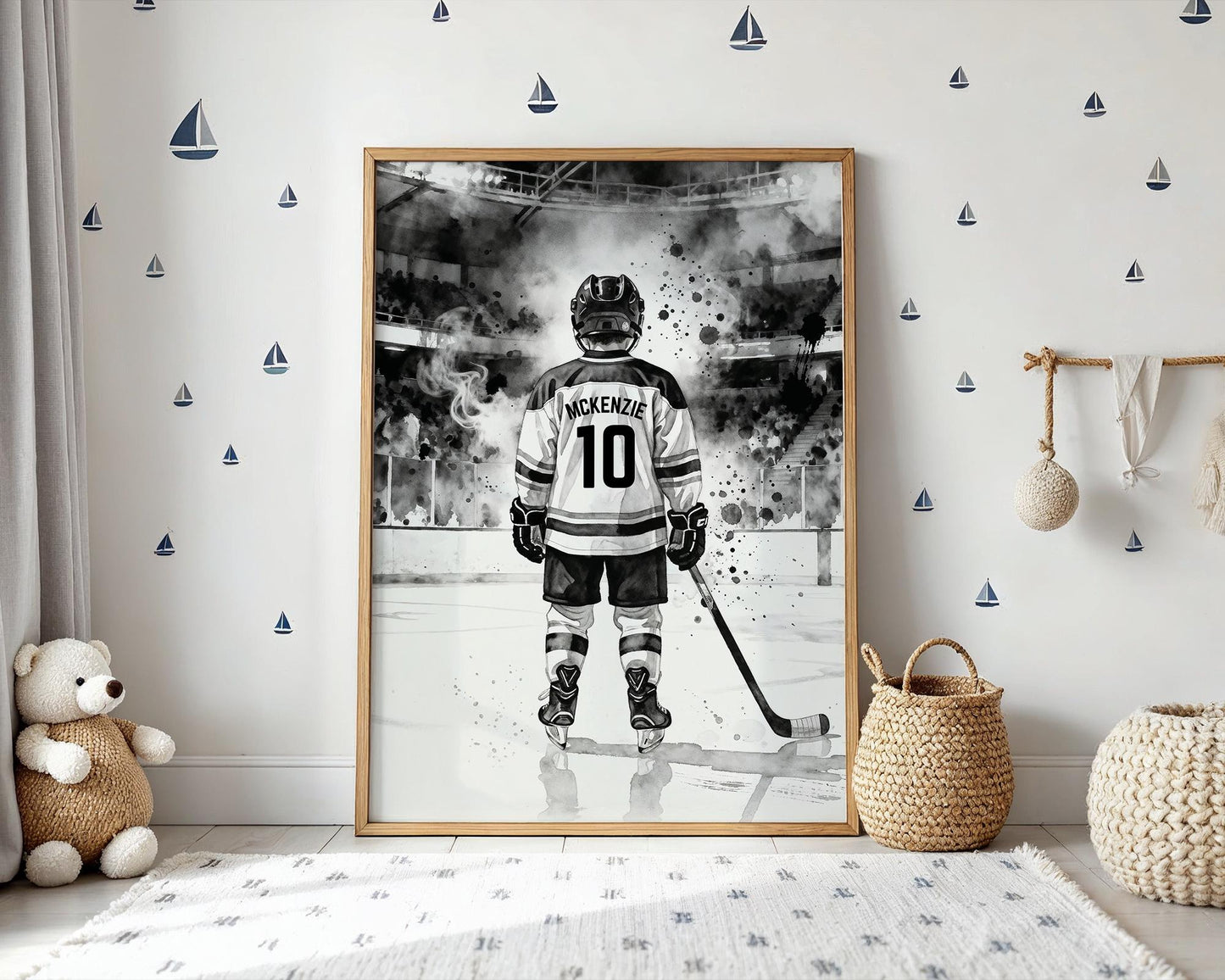 Personalized Hockey Wall Art Print, Custom Jersey Print, Unique Gift for Boys Room, Hockey Decor for Kids