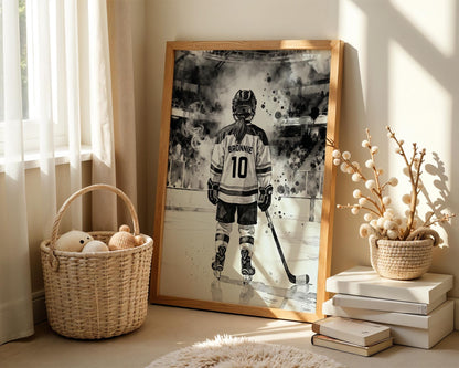 Personalized Hockey Girl Poster, Custom Hockey Art, Girls Bedroom Decor, Digital Download, Hockey Prints