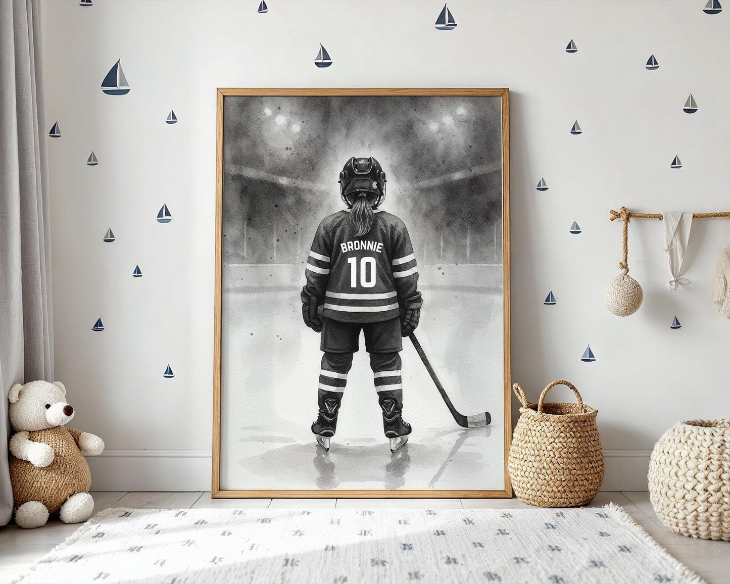 Personalized Hockey Girl Poster, Girls Hockey Wall Art, Custom Decor for Bedrooms, Digital Download Prints