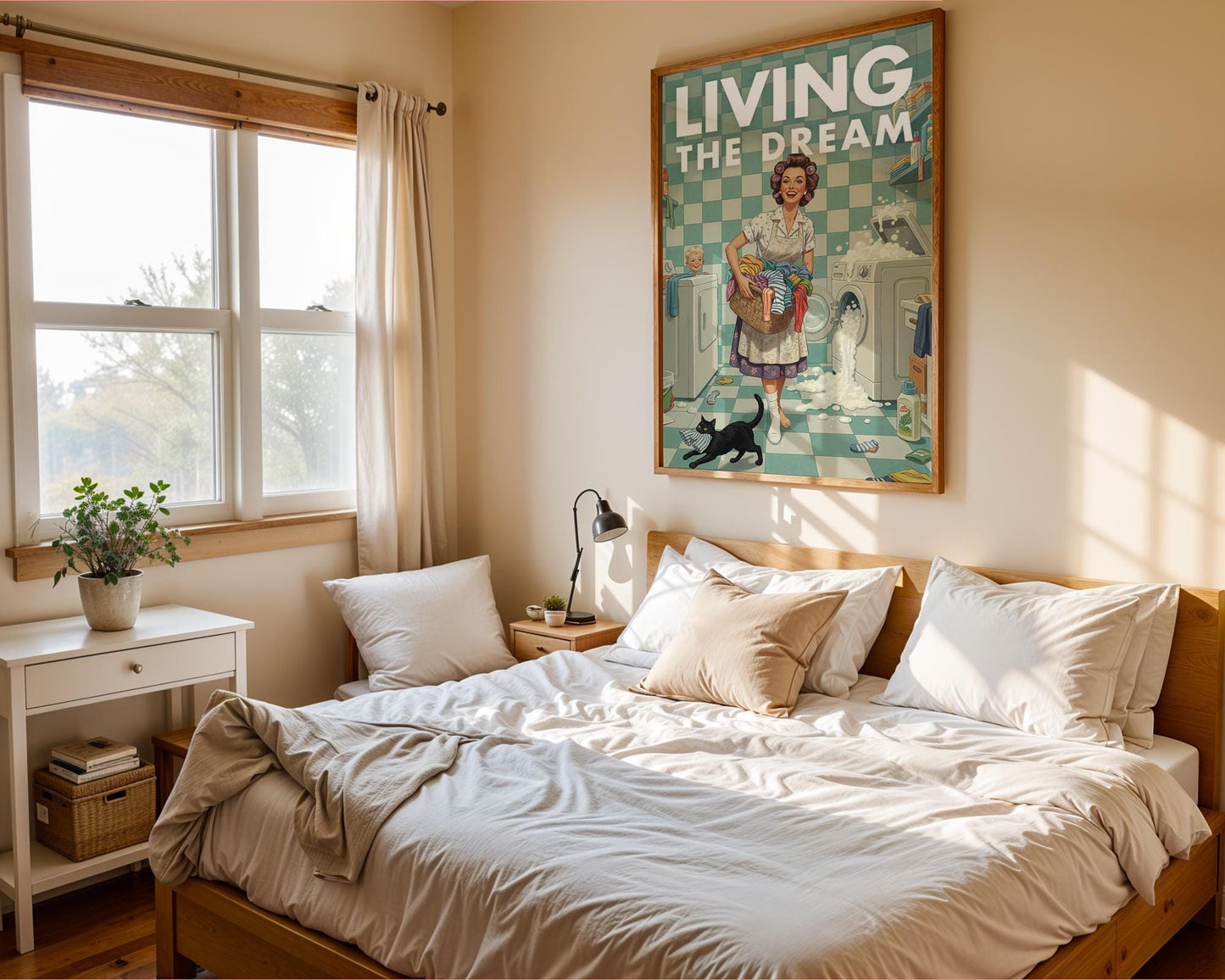 Retro Laundry Print, Funny 50s Poster, Vintage Laundry Art, Humorous Decor, Retro Wall Art Gift Ideas, “Living The Dream” Print