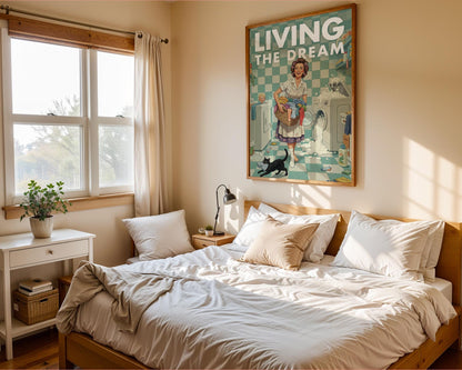 Retro Laundry Print, Funny 50s Poster, Vintage Laundry Art, Humorous Decor, Retro Wall Art Gift Ideas, “Living The Dream” Print