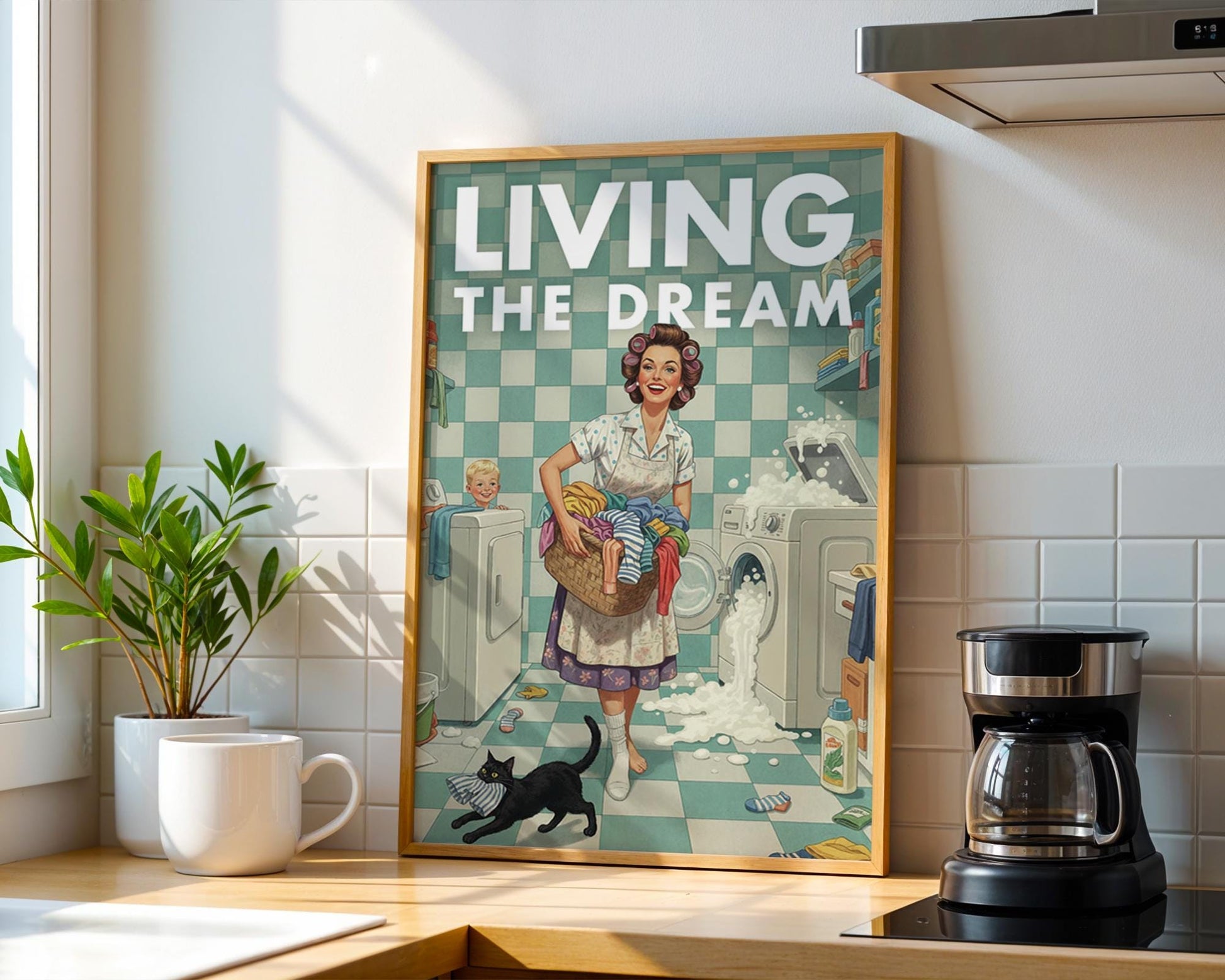 Retro Laundry Print, Funny 50s Poster, Vintage Laundry Art, Humorous Decor, Retro Wall Art Gift Ideas, “Living The Dream” Print