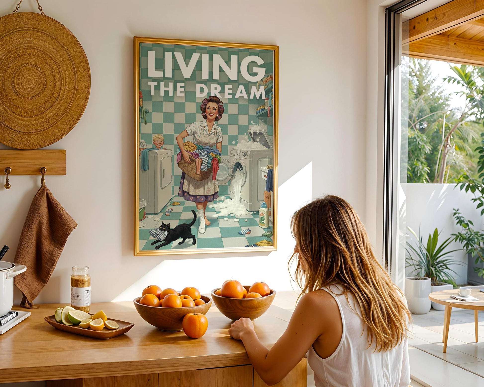 Retro Laundry Print, Funny 50s Poster, Vintage Laundry Art, Humorous Decor, Retro Wall Art Gift Ideas, “Living The Dream” Print