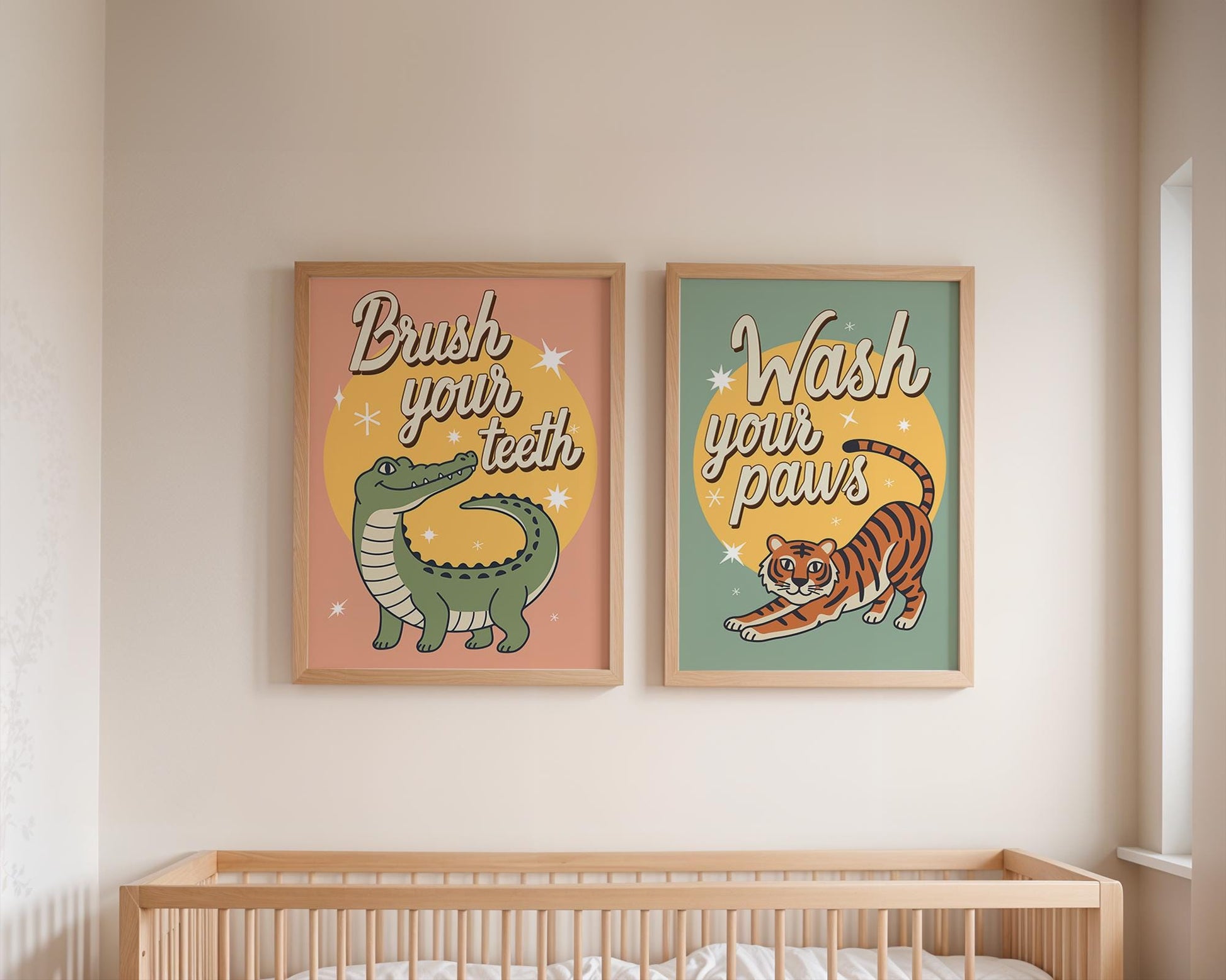 Wash Your Paws Tiger Wall Art, Colorful Bathroom Decor, Funny Animal Print, Quirky Home Wall Art, Digital Download