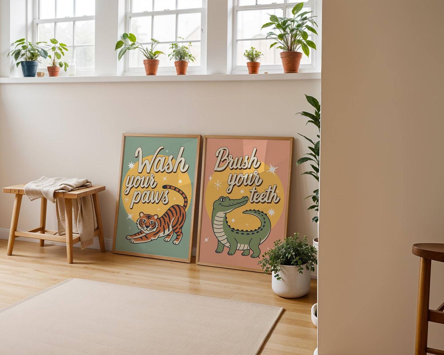 Wash Your Paws Tiger Wall Art, Colorful Bathroom Decor, Funny Animal Print, Quirky Home Wall Art, Digital Download