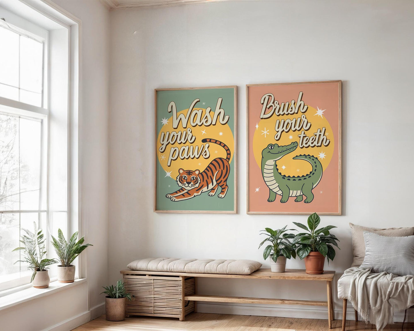 Wash Your Paws Tiger Wall Art, Colorful Bathroom Decor, Funny Animal Print, Quirky Home Wall Art, Printed & Shipped