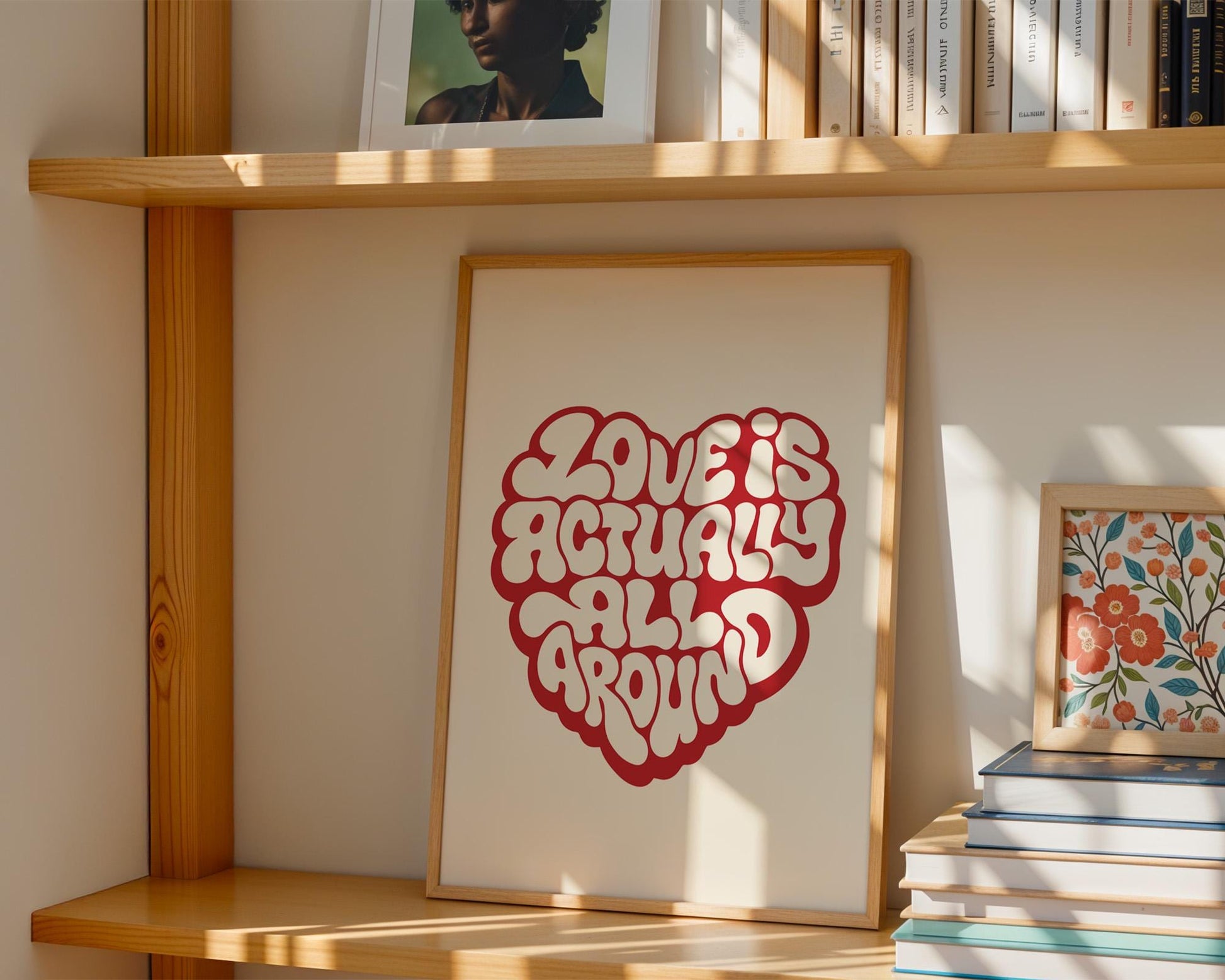 Love Actually is All Around Art Print, Minimalist Wall Art, Retro Quote Poster, Aesthetic Home Decor for Bedroom and Living Room