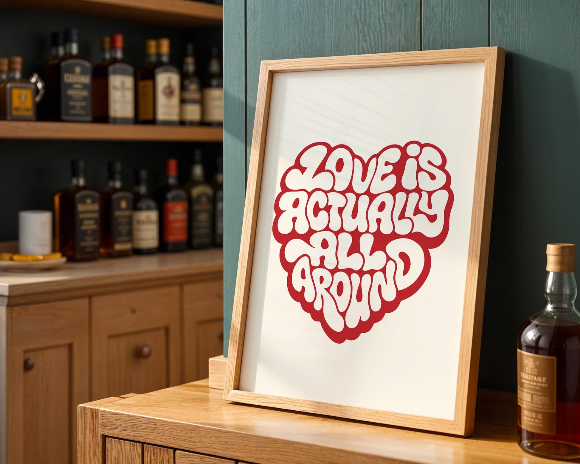 Love Actually is All Around Art Print, Minimalist Wall Art, Retro Quote Poster, Aesthetic Home Decor for Bedroom and Living Room