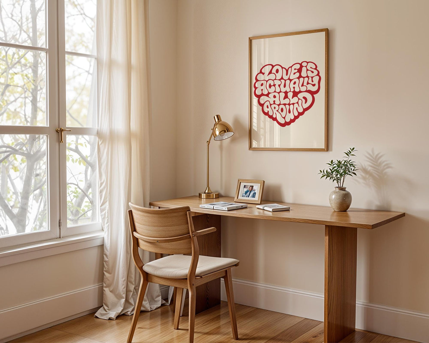 Love Actually is All Around Art Print, Minimalist Wall Art, Retro Quote Poster, Aesthetic Home Decor for Bedroom and Living Room