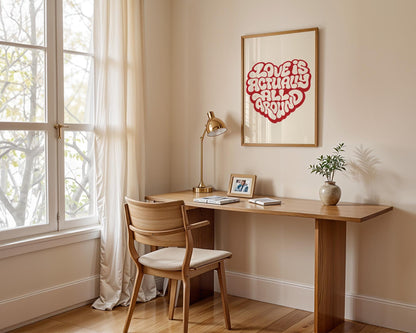 Love Actually is All Around Art Print, Minimalist Wall Art, Retro Quote Poster, Aesthetic Home Decor for Bedroom and Living Room