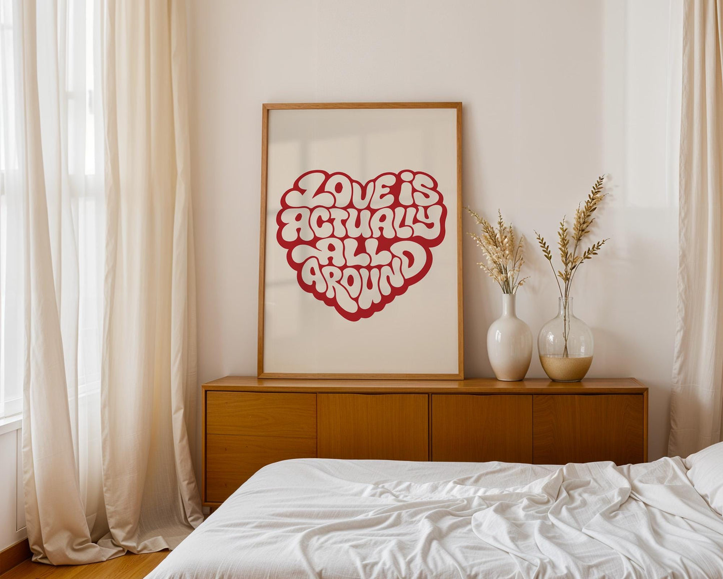 Love Actually is All Around Art Print, Minimalist Wall Art, Retro Quote Poster, Aesthetic Home Decor for Bedroom and Living Room
