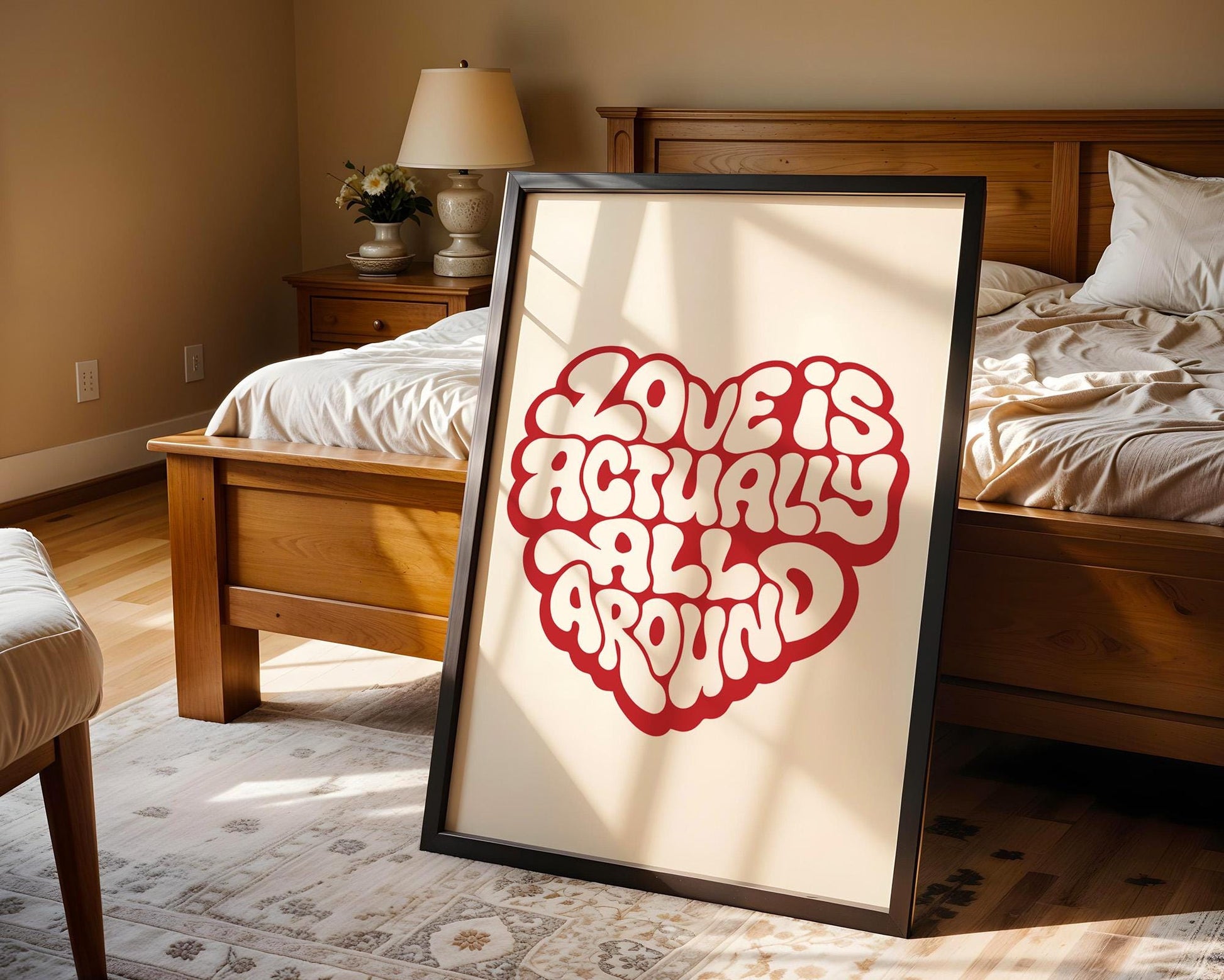 Love Actually is All Around Art Print, Minimalist Wall Art, Retro Quote Poster, Aesthetic Home Decor for Bedroom and Living Room