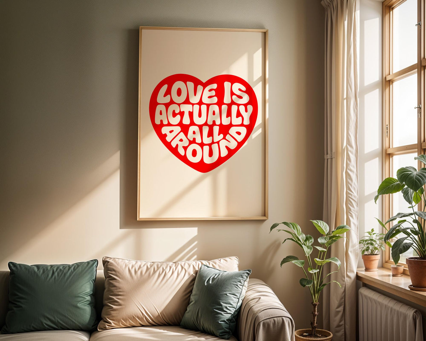 Love Actually is All Around Art Print, Trendy Wall Art, Vintage Quote Poster, Modern Home Decor for Bedroom and Living Room