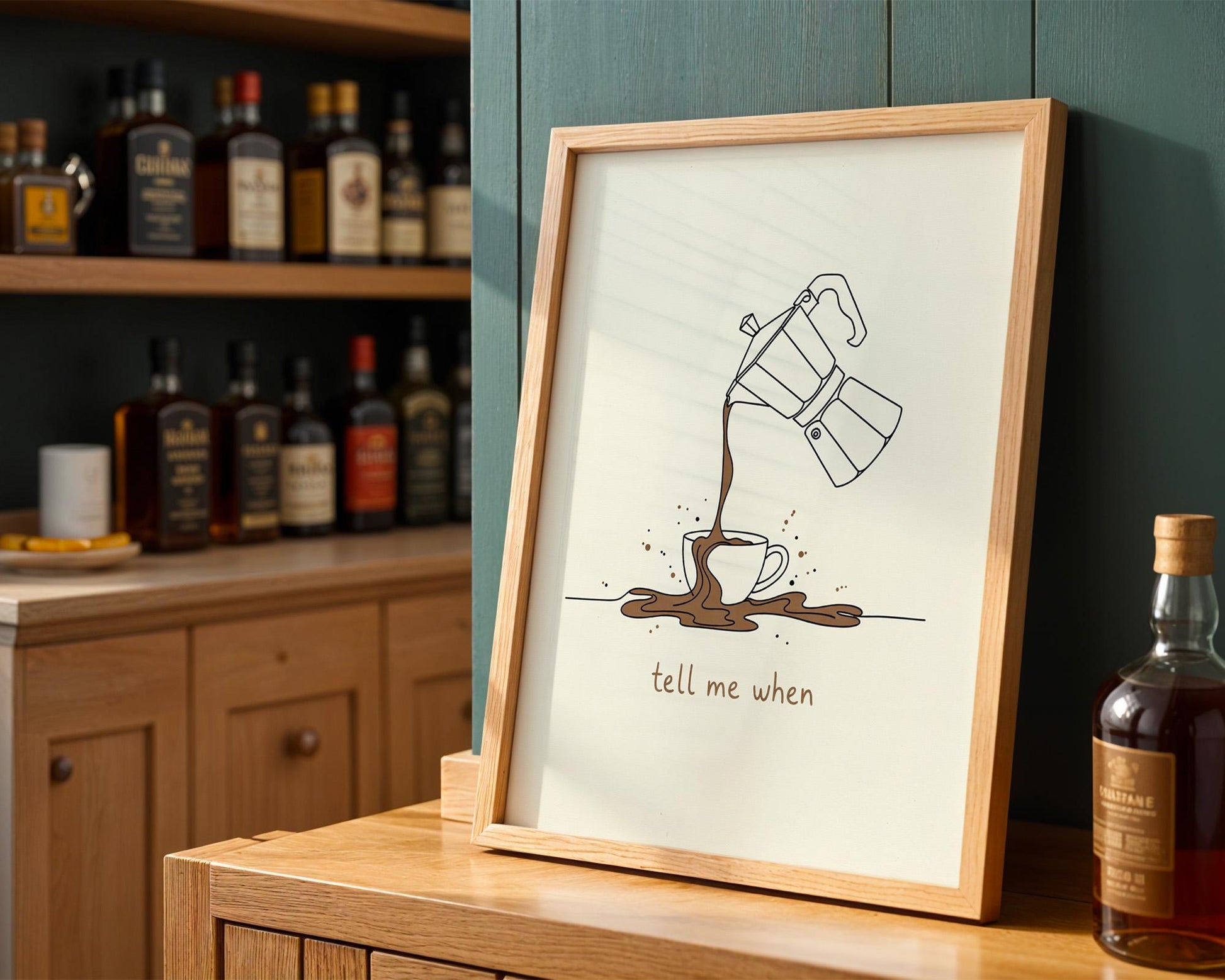 Tell Me When Coffee Print: Retro Kitchen Wall Art, Hand-Drawn Poster, Coffee Lover Gift, Aesthetic Decor, Funny line Poster, Vintage Art