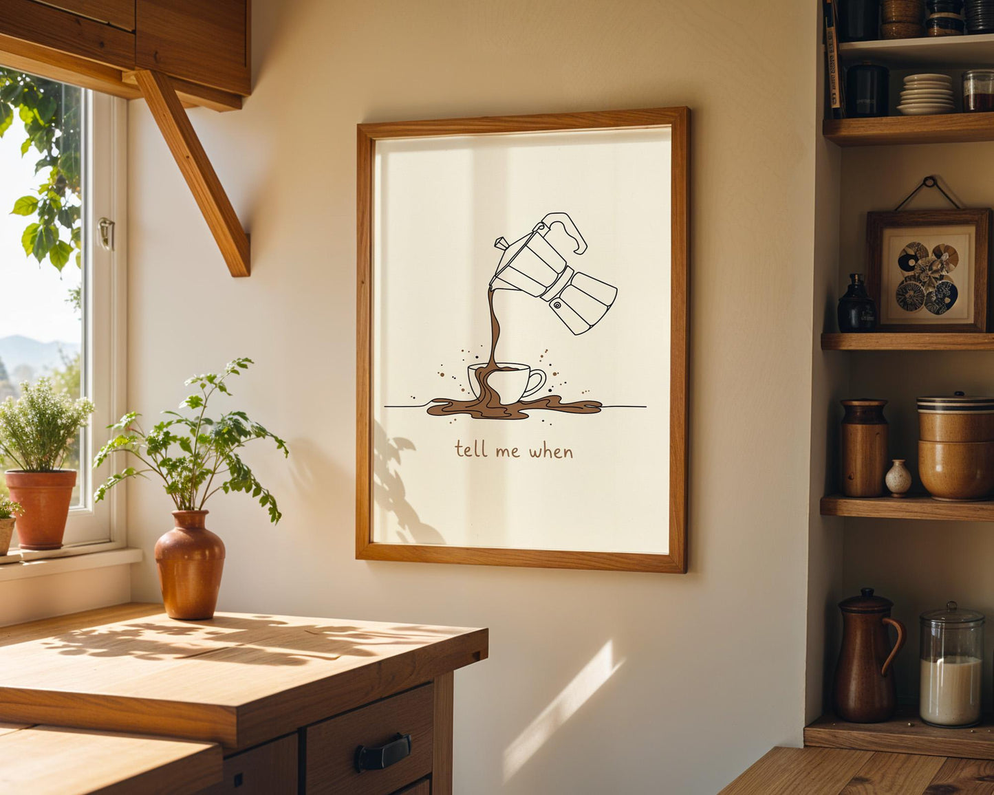 Tell Me When Coffee Print: Retro Kitchen Wall Art, Hand-Drawn Poster, Coffee Lover Gift, Aesthetic Decor, Funny line Poster, Vintage Art