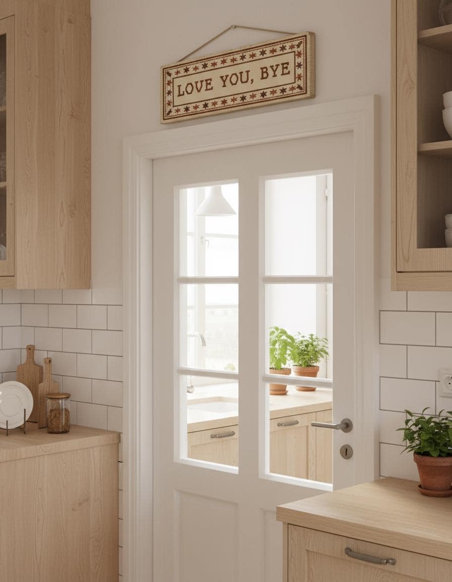 Love You Bye Wall Art Above Door Sign, Hallway Decor, Modern Typography Print, Unique Home Decor Gift, Cross Stitched, Poster