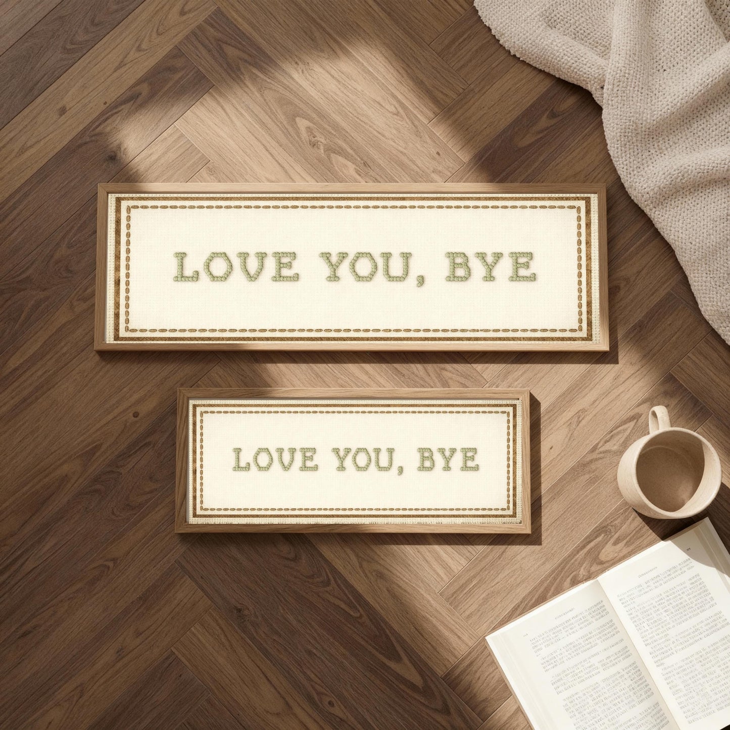 Love You Bye Wall Art Above Door Sign, Hallway Decor, Modern Typography Print, Unique Home Decor Gift, Cross Stitched, Poster