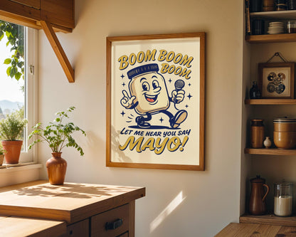 Boom Boom Mayo Retro Kitchen Print | Funny 50s Food Poster | Vintage Cooking Wall Art | Humorous Chef Gift | Retro Diner Decor