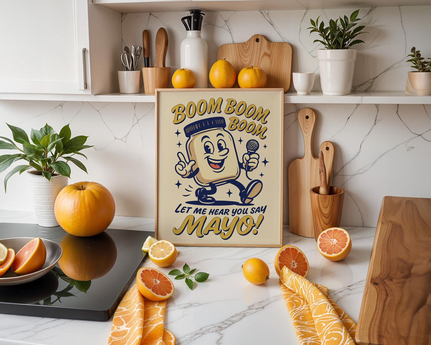 Boom Boom Mayo Retro Kitchen Print | Funny 50s Food Poster | Vintage Cooking Wall Art | Humorous Chef Gift | Retro Diner Decor