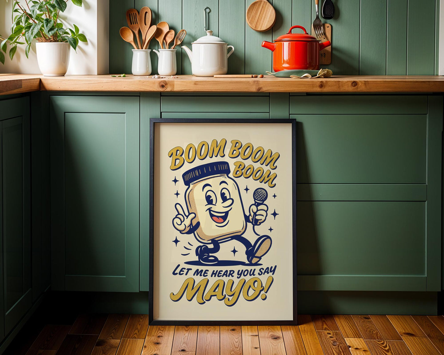 Boom Boom Mayo Retro Kitchen Print | Funny 50s Food Poster | Vintage Cooking Wall Art | Humorous Chef Gift | Retro Diner Decor
