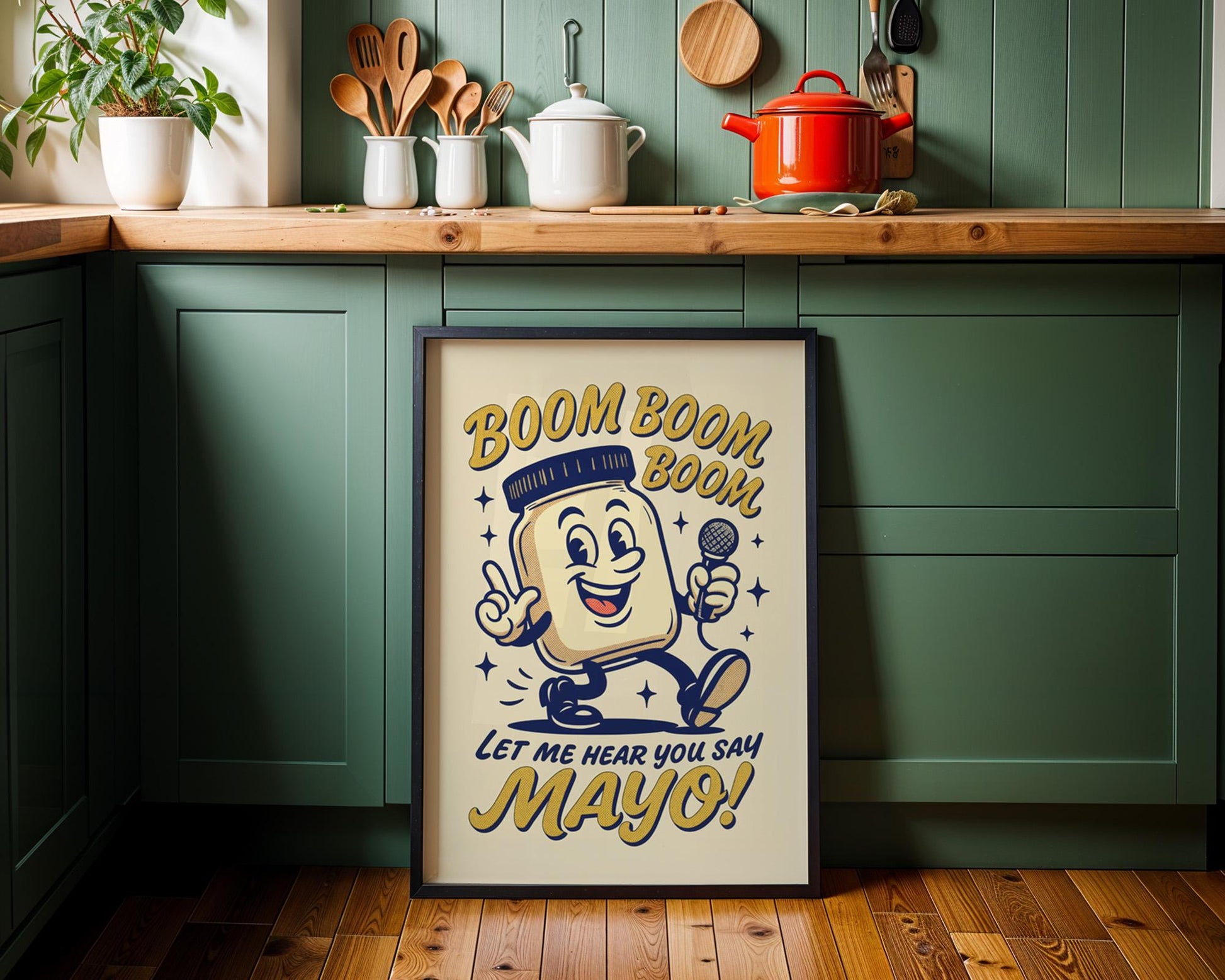 Boom Boom Mayo Retro Kitchen Print | Funny 50s Food Poster | Vintage Cooking Wall Art | Humorous Chef Gift | Retro Diner Decor