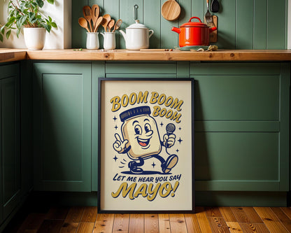 Boom Boom Mayo Retro Kitchen Print | Funny 50s Food Poster | Vintage Cooking Wall Art | Humorous Chef Gift | Retro Diner Decor