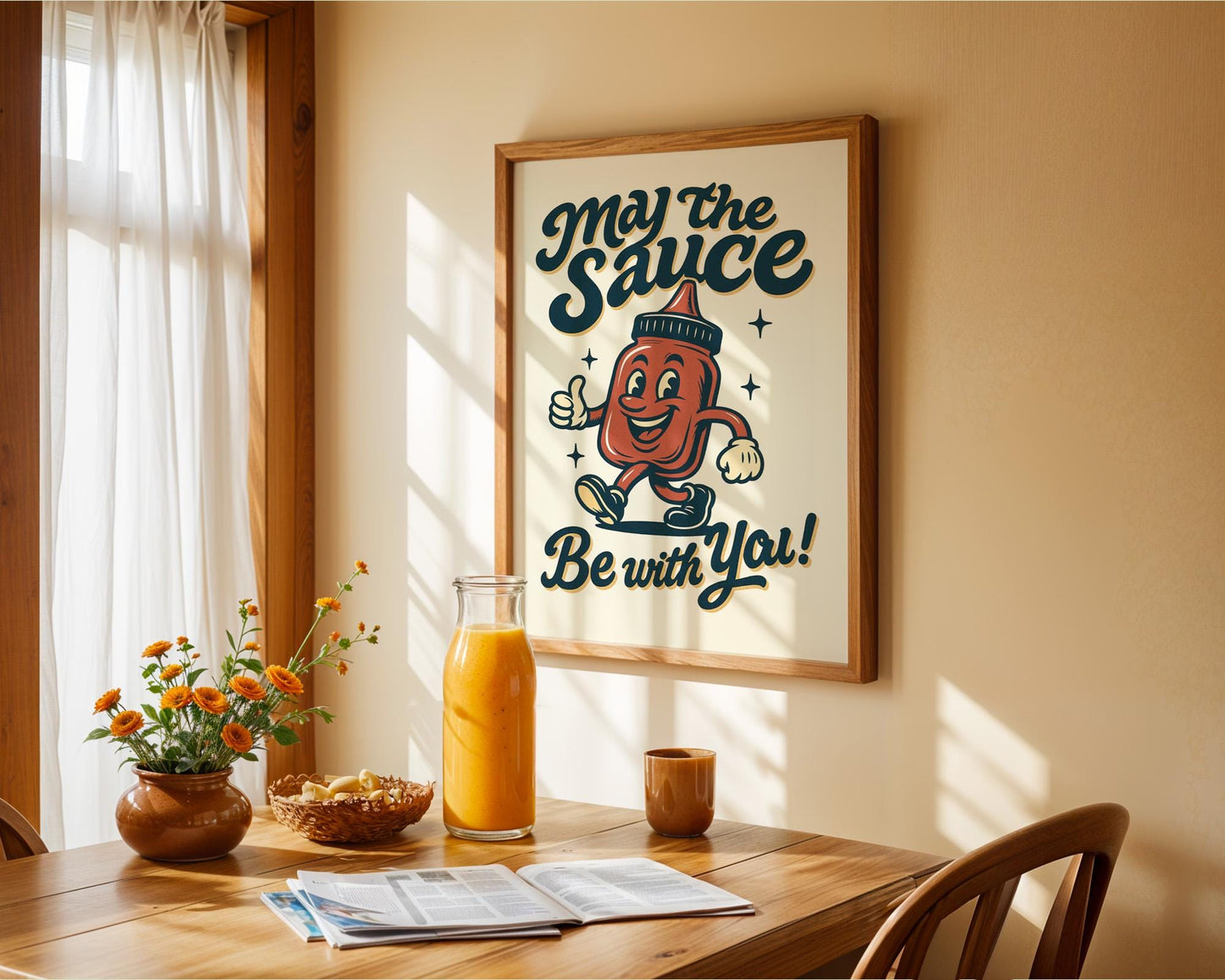 May The Sauce Be With You Retro Kitchen Print | Funny Ketchup Poster | Vintage Wall Art Gift | 50s Style Diner Decor | Food Pun Art