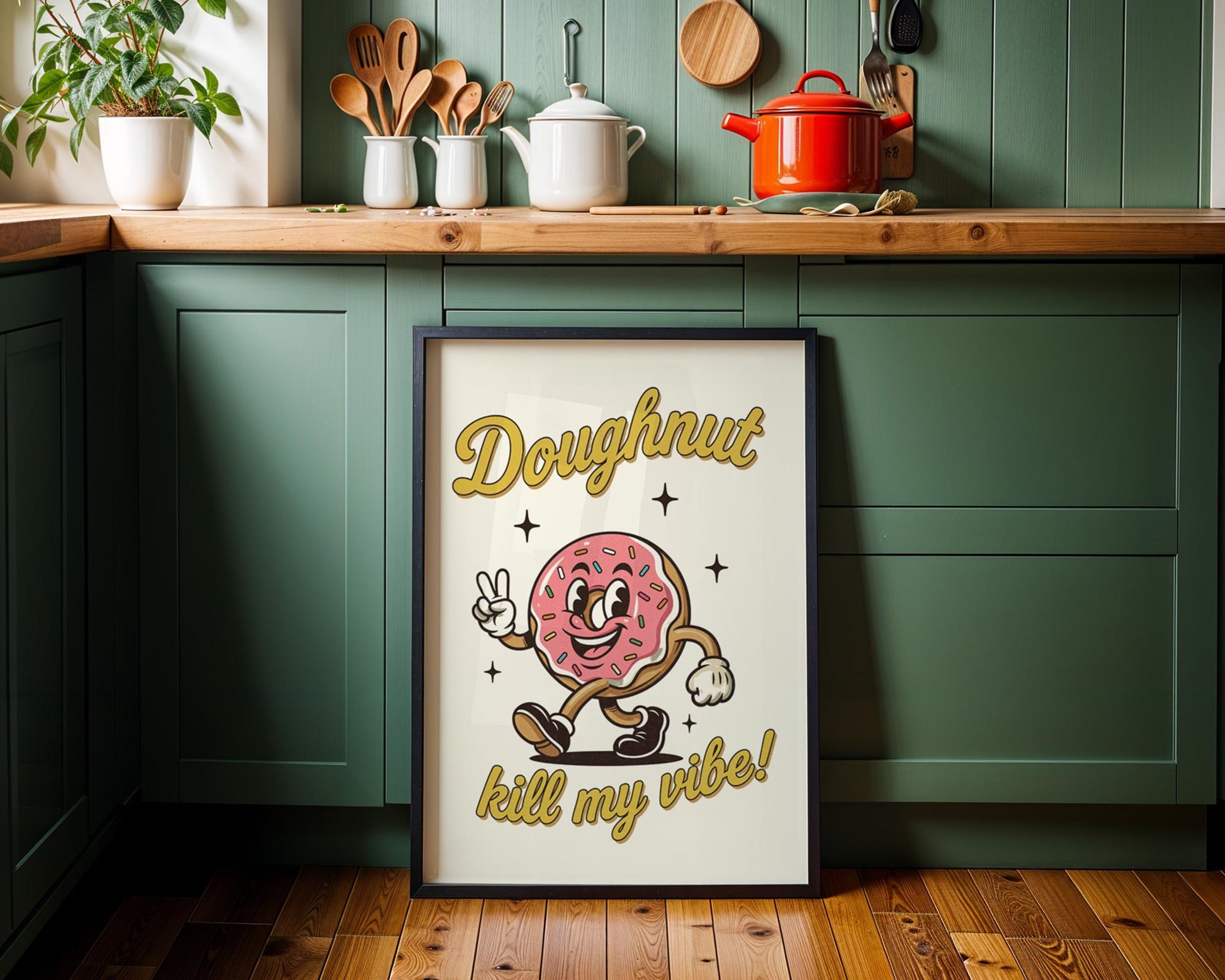 Doughnut Kill My Vibe Retro Kitchen Print | Funny 50s Food Poster | Vintage Donut Wall Art | Humorous Café Decor | Bakery Gift Idea