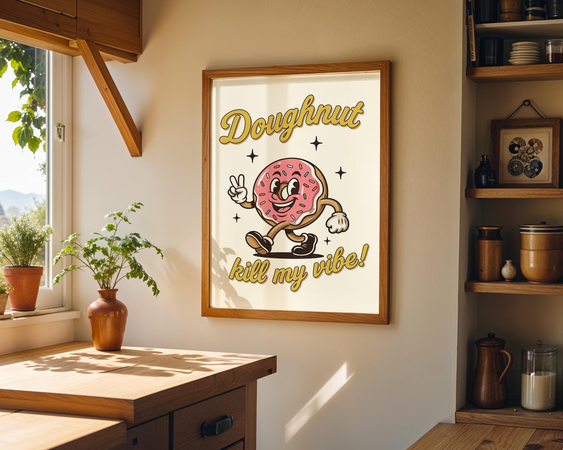 Doughnut Kill My Vibe Retro Kitchen Print | Funny 50s Food Poster | Vintage Donut Wall Art | Humorous Café Decor | Bakery Gift Idea