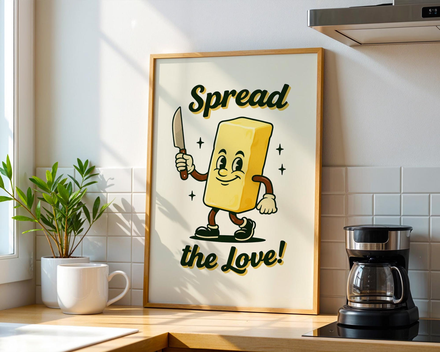 Spread The Love Retro Kitchen Print | Funny Butter Poster | Vintage 50s Food Art | Humorous Wall Decor | Cute Gift for Bakers & Hosts