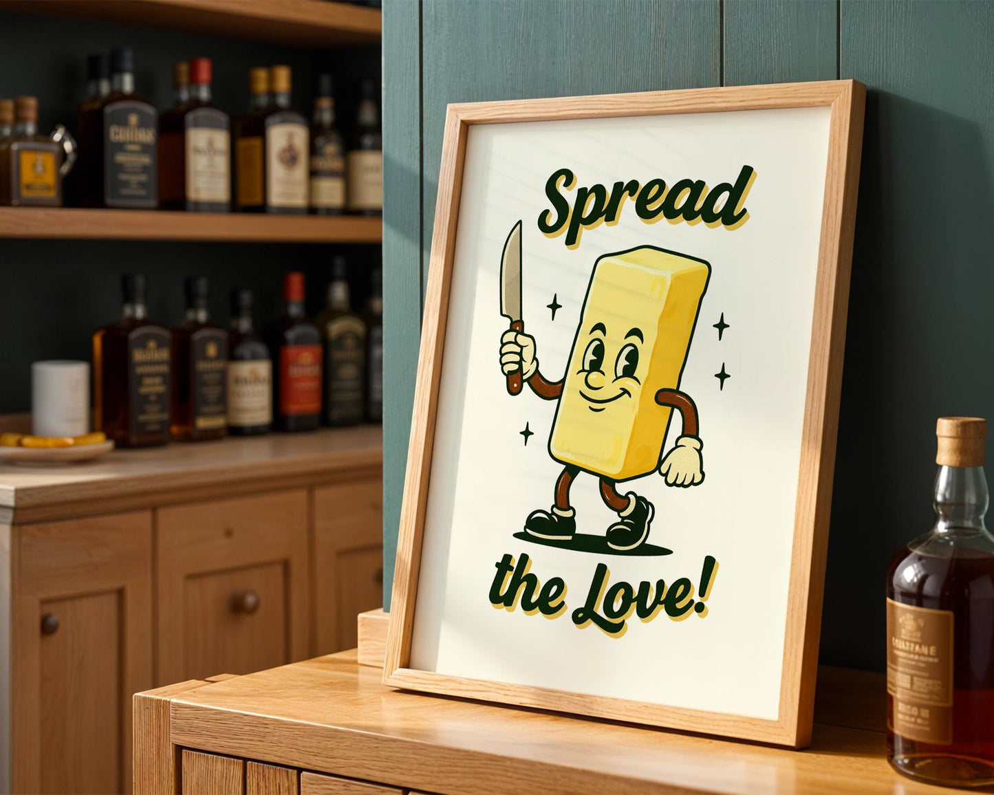 Spread The Love Retro Kitchen Print | Funny Butter Poster | Vintage 50s Food Art | Humorous Wall Decor | Cute Gift for Bakers & Hosts
