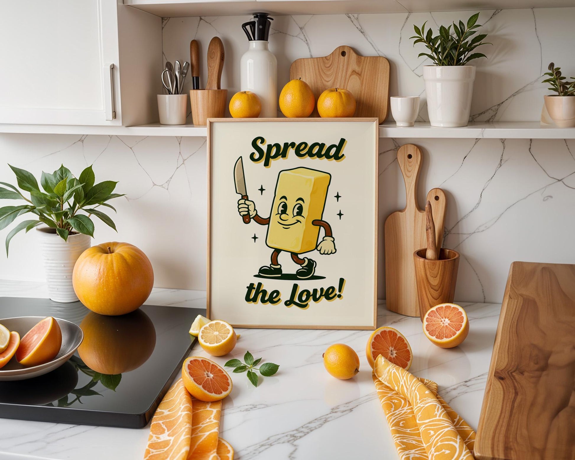 Spread The Love Retro Kitchen Print | Funny Butter Poster | Vintage 50s Food Art | Humorous Wall Decor | Cute Gift for Bakers & Hosts