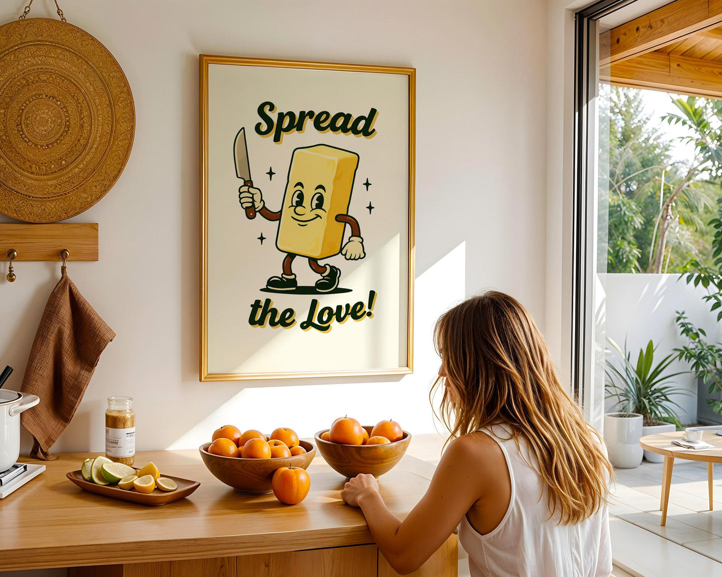 Spread The Love Retro Kitchen Print | Funny Butter Poster | Vintage 50s Food Art | Humorous Wall Decor | Cute Gift for Bakers & Hosts