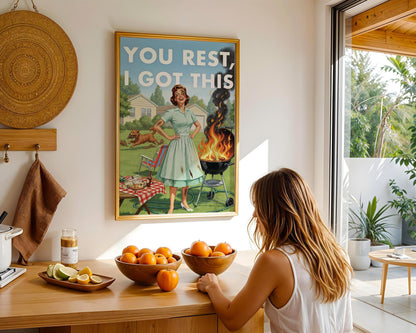 Retro Kitchen Print, Funny 50s Poster, Vintage Cooking Art, Humorous Kitchen Decor, Retro Wall Art Gift Ideas, “I Got This” Print