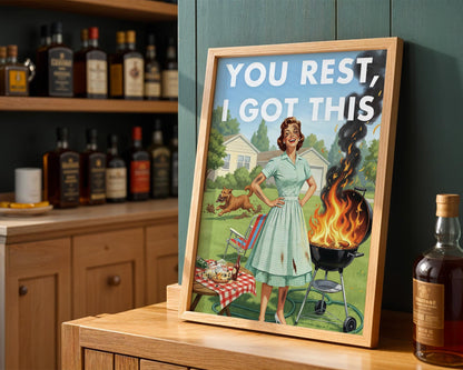 Retro Kitchen Print, Funny 50s Poster, Vintage Cooking Art, Humorous Kitchen Decor, Retro Wall Art Gift Ideas, “I Got This” Print