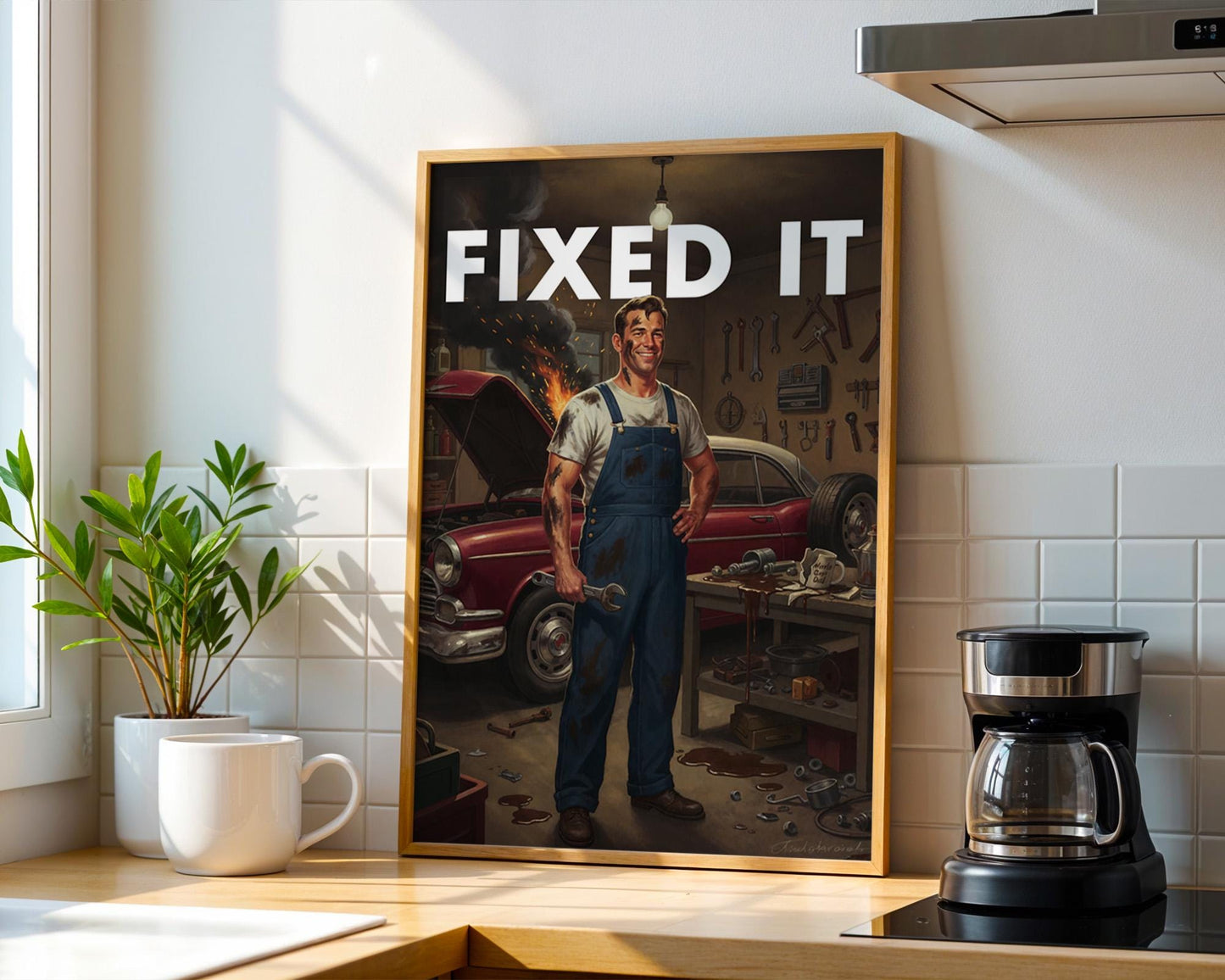 Retro Dad Print, Funny 50s Poster, Vintage Home Art, Humorous Home Decor, Retro Wall Art Gift Ideas, “FIXED IT ” Print, Dad Gift