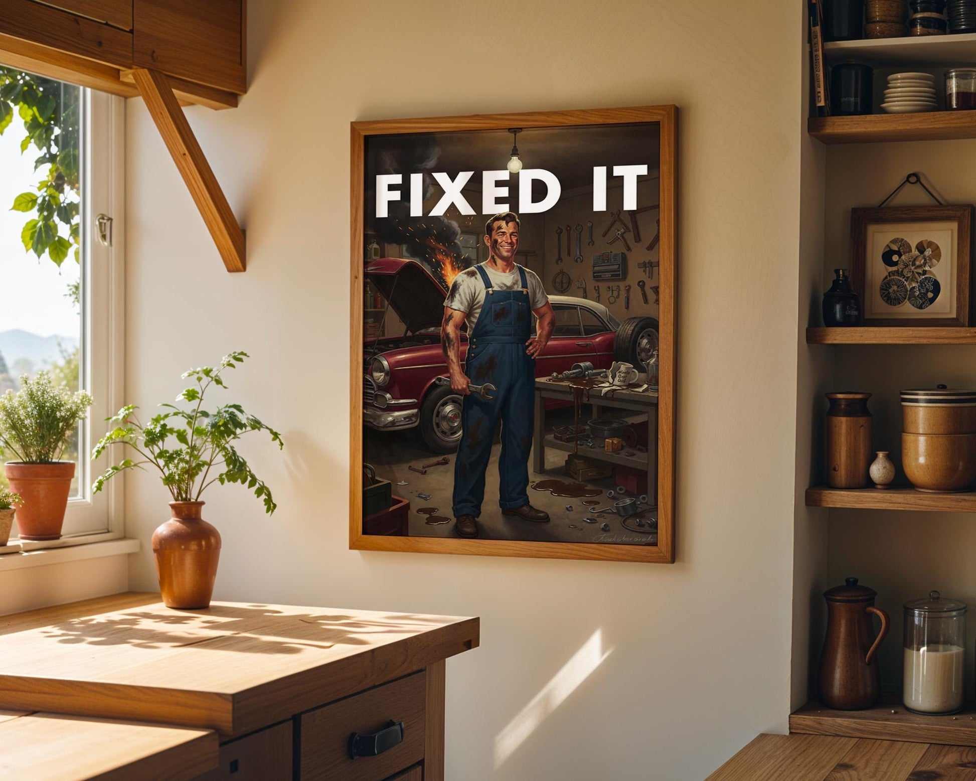 Retro Dad Print, Funny 50s Poster, Vintage Home Art, Humorous Home Decor, Retro Wall Art Gift Ideas, “FIXED IT ” Print, Dad Gift