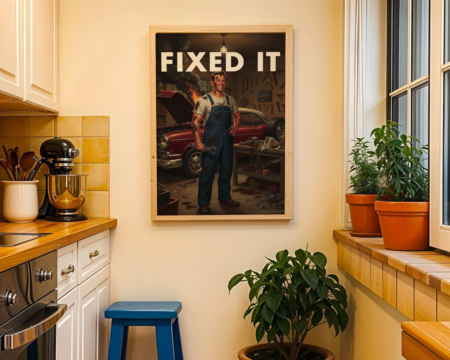 Retro Dad Print, Funny 50s Poster, Vintage Home Art, Humorous Home Decor, Retro Wall Art Gift Ideas, “FIXED IT ” Print, Dad Gift