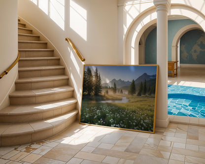 printable wildflowers photography nature landscape large wall art, green nature digital print, nordic forest wall